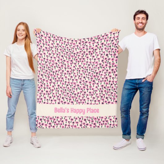Polaire Couverture pour chien Fleurs roses avec nom Couver (En situation)