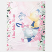 Polaire Couverture pour fille avec fleurs roses et chatons (Devant)