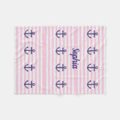 Polaire Couverture rose avec ancres nautiques, monogramme (Devant (Horizontal))