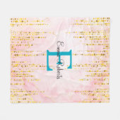 Polaire Couverture rose de monogramme de goutte d'or (Devant (Horizontal))