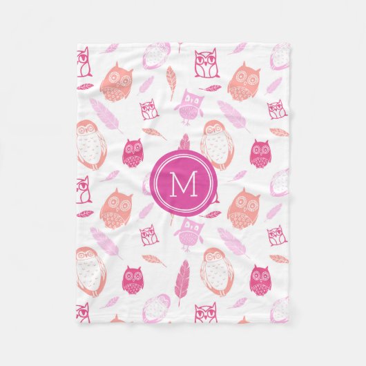 Polaire Couverture rose de monogramme de motif de plumes (Devant)