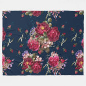 Polaire Couverture rose florale bleu-foncé d'ouatine (Devant (Horizontal))
