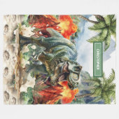 Polaire Couverture T-Rex unique Nom personnalisé Garçons (Devant (Horizontal))