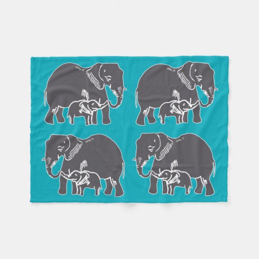 Polaire Couverture turquoise d'ouatine d'éléphants (Devant (Horizontal))