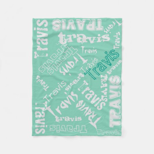 Polaire Couverture turquoise verte et gris pâle Nom Collag (Devant)