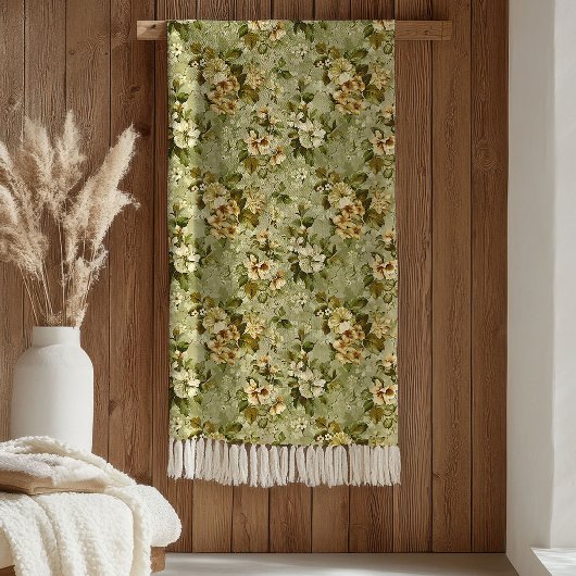 Polaire Couverture Vert Sauge Luxe Design Botanique Or