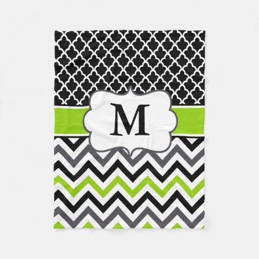 Polaire Couverture verte noire de monogramme de Quatrefoil (Devant)