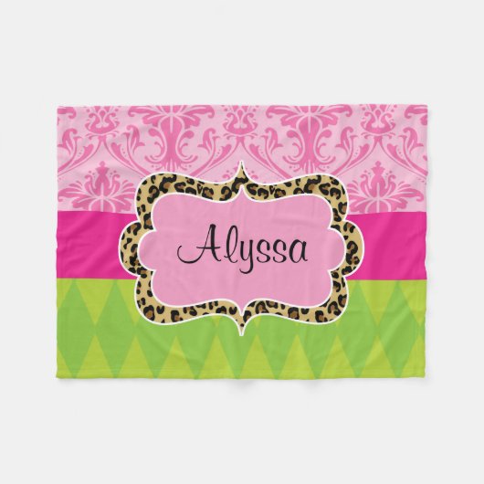 Polaire Couverture verte rose de jet de léopard de damassé (Devant (Horizontal))