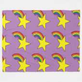 Polaire Couverture violette avec étoiles jaunes et arcs-en (Devant (Horizontal))