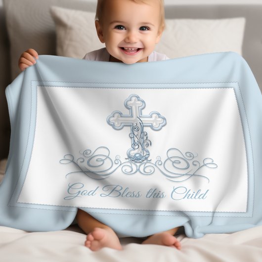 Polaire Croix Bleue Bébé Garçon Baptême couverture