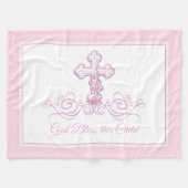 Polaire Croix rose Bébé fille Baptême couverture
