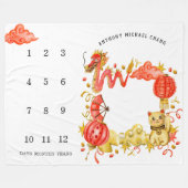 Polaire Dragon & Lucky Cat | Couverture de jalons de bébé (Devant (Horizontal))