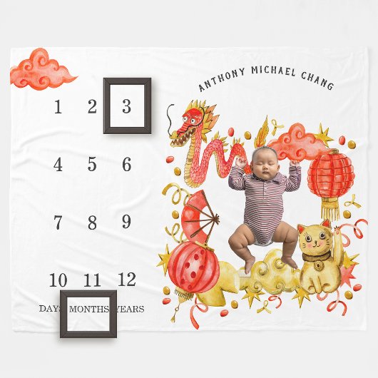 Polaire Dragon & Lucky Cat | Couverture de jalons de bébé