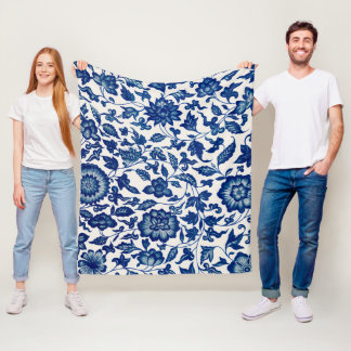 Polaire Élégant motif floral bleu - Couverture molaire mol