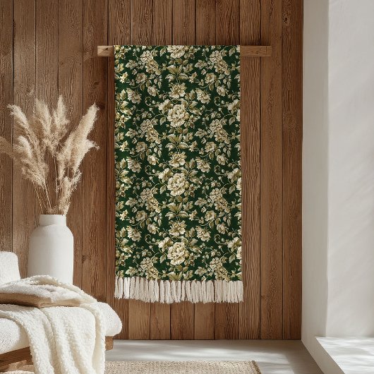 Polaire Élégante couverture de fleurs vert foncé et or