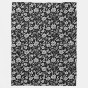Polaire Élégante couverture noire avec contour floral blan