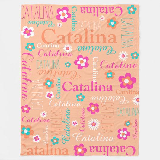 Polaire Fleur d'aqua rose et blanc rose pâle et couverture (Devant)