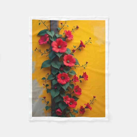 Polaire Fleurs rouges sur couverture jaune (Devant)