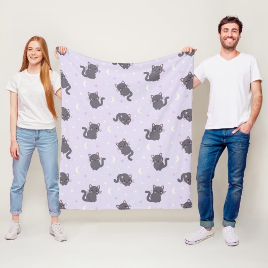 Polaire Jolie couverture en molleton gris chat violet (En situation)