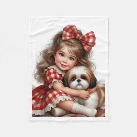 Polaire Jolie petite fille serrant un chiot couverture béb (Devant)