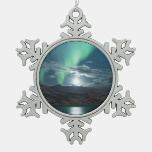 Polaire lichten, volle maan tin sneeuwvlok ornament