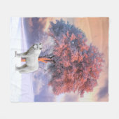 Polaire Loup blanc en hiver | Couverture rose (Devant (Horizontal))