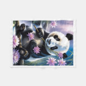 Polaire Mignon panda avec couverture de fleurs de lotus ro (Devant (Horizontal))