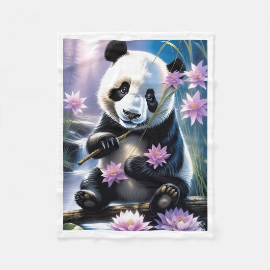 Polaire Mignon panda avec couverture de fleurs de lotus ro (Devant)