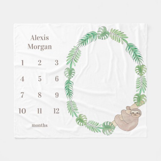 Polaire Milestone Baby Blanket Couverture mignonne Sloth G (Devant (Horizontal))