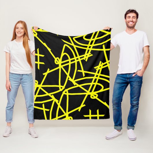 Polaire Minimalisme Abstrait Lignes jaunes Couverture noir (En situation)