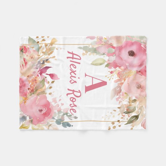Polaire Monogramme floral rose vif Bébé Couverture fille (Devant (Horizontal))