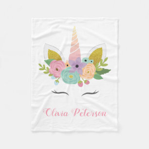 Polaire Monogramme rose licorne cadeau fille Couverture
