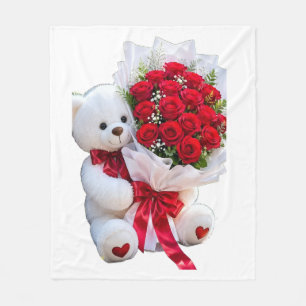 Polaire Ourson mignon avec couverture de roses rouges