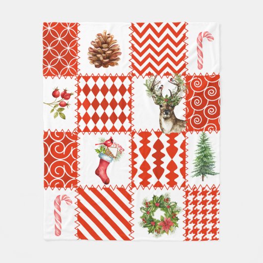 Polaire Patchwork rouge et blanc Couverture de la surface  (Devant)