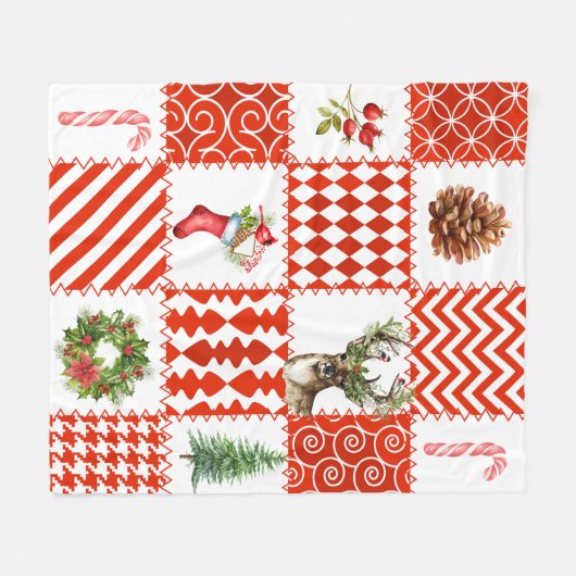 Polaire Patchwork rouge et blanc Couverture de la surface  (Devant (Horizontal))