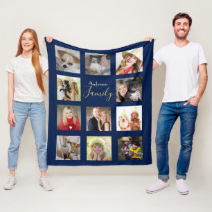 Polaire Photo Collage Couverture Marine Bleu avec nom