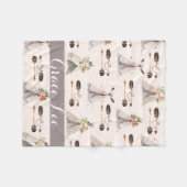 Polaire Plumes Boho aquarelle customisée couverture (Devant (Horizontal))