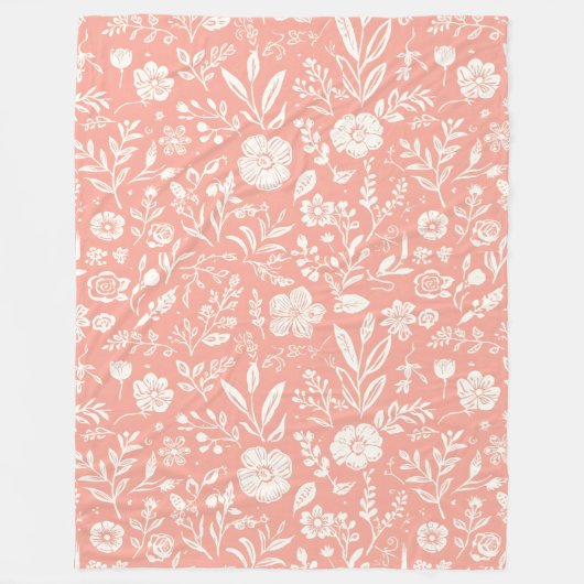 Polaire Prairie Florale Blanche sur Couverture en Molleton (Devant)