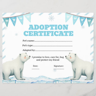 Polar adopteer een huisdier certificaat bewerkbaar flyer