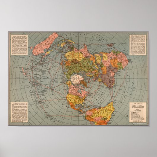 Polar Azimuthal Equidistant Flat Earth Luchtkaart Poster (Voorkant)