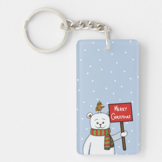 Polar Bear and Robin Christmas Greeting Sleutelhanger (Voorkant)