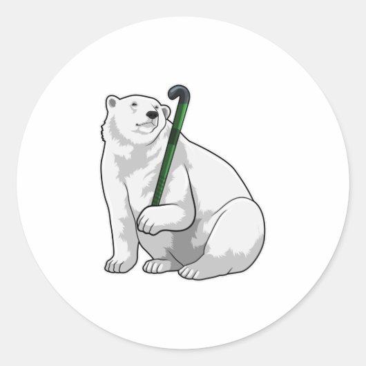 Polar bear at Hockey with Hockey stick Ronde Sticker (Voorkant)