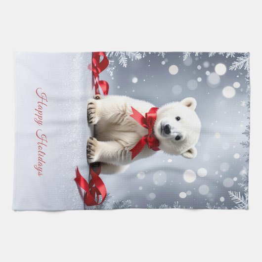 Polar Bear Christmas Holiday Kitchen Towel Theedoek (Horizontaal)