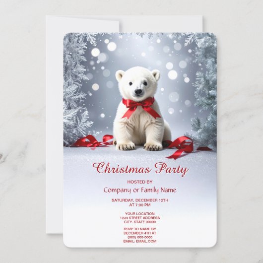 Polar Bear Christmas Holiday Party Invitation Kaart (Voorkant)