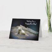 Polar Bear Cub sur Ice & Aurora Carte d'anniversai (Devant)