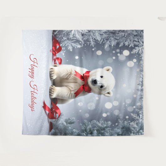 Polar Bear Holiday Backdrop Wandkleed (Voorkant (horizontaal))