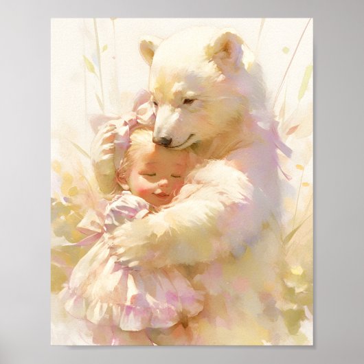 Polar Bear Hug with Baby Girl Nursery Wall Poster (Devant)