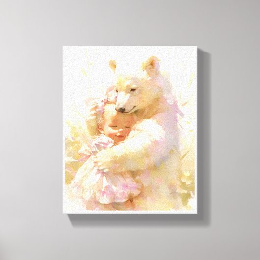 Polar Bear Hug with Baby Girl Nursery Wall Poster Canvas Afdruk (Voorkant)