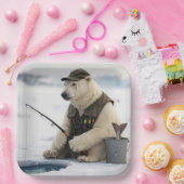 Polar Bear Ice Fishing Papieren Bordje (Feest)