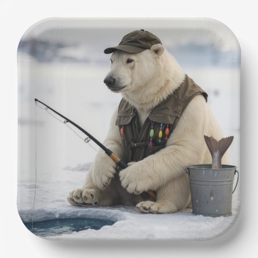 Polar Bear Ice Fishing Papieren Bordje (Voorkant)